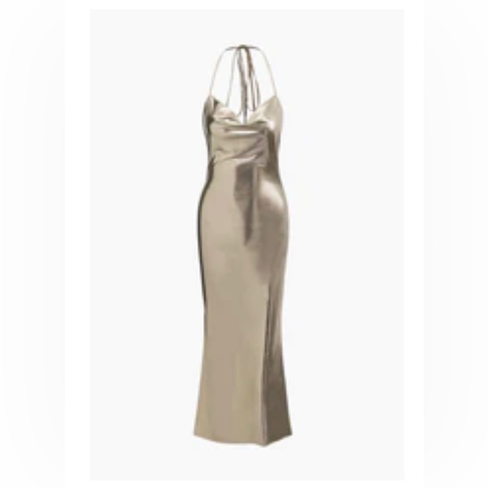 Metallic cowl neck backless dress